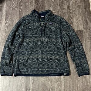 Patagonia Men's Blue-Green Patterned Zip-Up Sweater